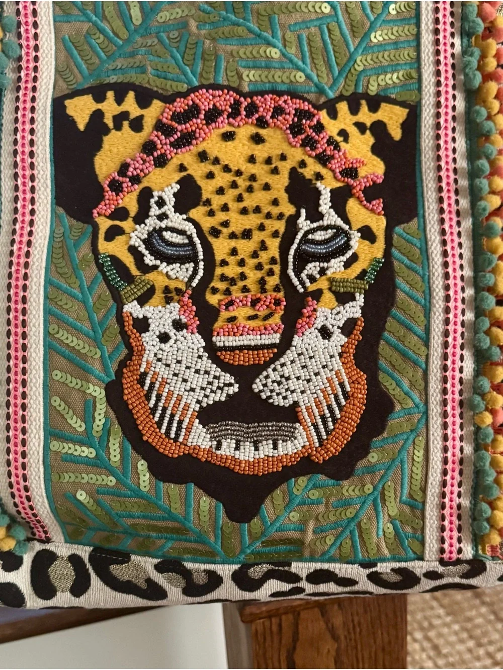 VIRAL- Beaded Leopard Canvas Tote Bag - SHE’S A BEAUTY AND VERY HARD TO FIND! - Picture 5 of 7